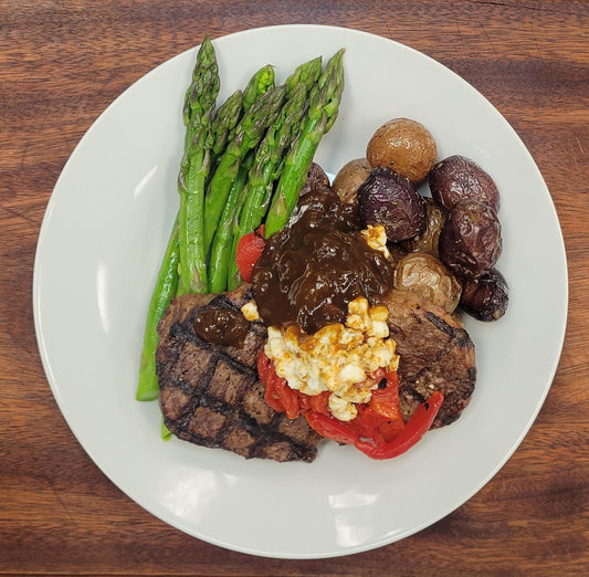 Striploin Steak with Roasted Red Pepper Jus
